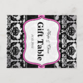 Roze Zilver & Zwarte Damast Tafel Nummer Kaarten (Achterkant)
