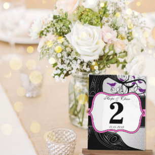 Roze Zilver & Zwarte Pruimenboom Tafel Nummerkaart Briefkaart