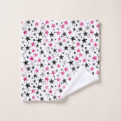 Roze Zilver Zwarte Sterren Bad Handdoek (Wasdoekje)