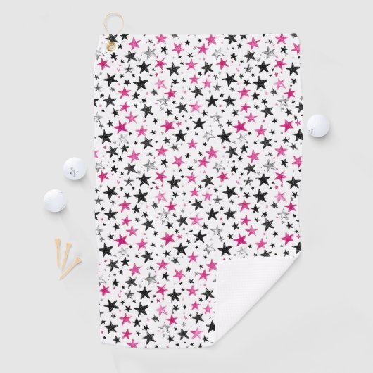 Roze Zilver Zwarte Sterren Golfhanddoek (Insitu)
