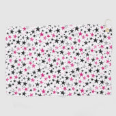 Roze Zilver Zwarte Sterren Golfhanddoek (Horizontaal)