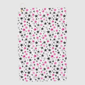 Roze Zilver Zwarte Sterren Golfhanddoek (Voorkant)