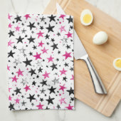 Roze Zilver Zwarte Sterren Theedoek (Quarter Fold)