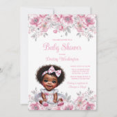 Roze Zilveren Afro Meisje Baby shower Kaart (Voorkant)
