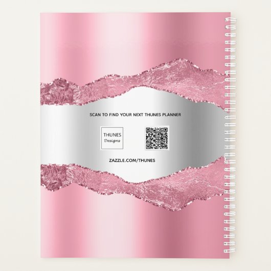 Roze zilveren agaat marmeren naam 2025 planner (Achterkant)