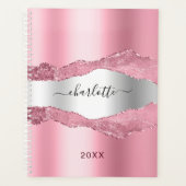 Roze zilveren agaat marmeren naam 2025 planner (Voorkant)