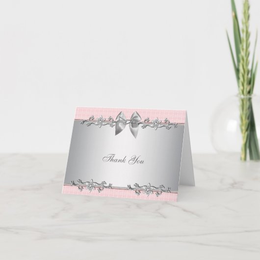 Roze Zilveren Baby shower Cadeau Bedankt Card (Voorkant)