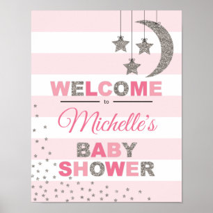 roze zilveren baby shower decoratie welkomstteken