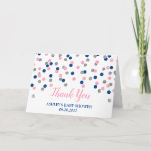 Roze zilveren Baby shower onthullen Dank u Bedankkaart