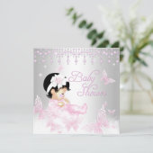 Roze zilveren Baby shower voor botervlinder Kaart (Staand voorkant)