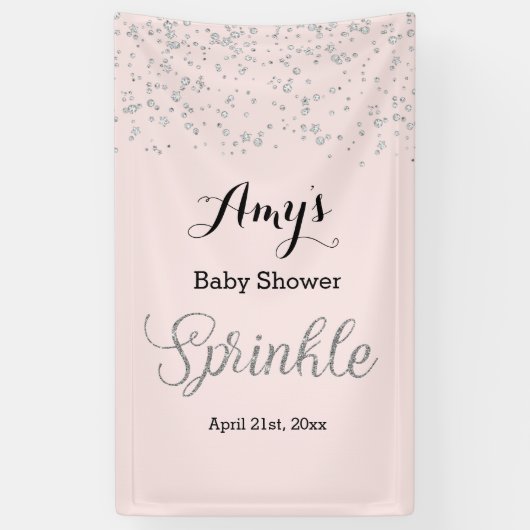 Roze Zilveren Baby Sprinkle Baby shower Banner (Verticaal)