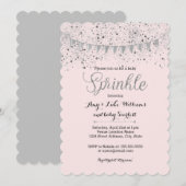 Roze Zilveren Baby Sprinkle Girl Douche Uitnodigin Kaart (Voorkant / Achterkant)