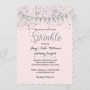 Roze Zilveren Baby Sprinkle Girl Douche Uitnodigin Kaart