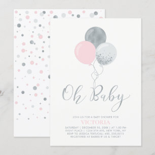 Roze & Zilveren Ballonnen Oh Baby Meisje Baby Sh Kaart