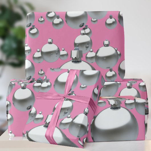 Roze Zilveren Baubles Kerstinpakpapier Cadeaupapier