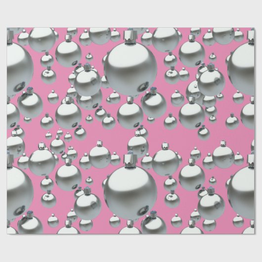 Roze Zilveren Baubles Kerstinpakpapier Cadeaupapier (Vlak)