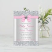 Roze Zilveren Bling Glam Baby Meisje Douche Kaart (Staand voorkant)