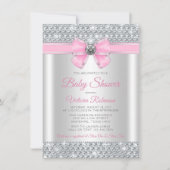 Roze Zilveren Bling Glam Baby Meisje Douche Kaart (Voorkant)