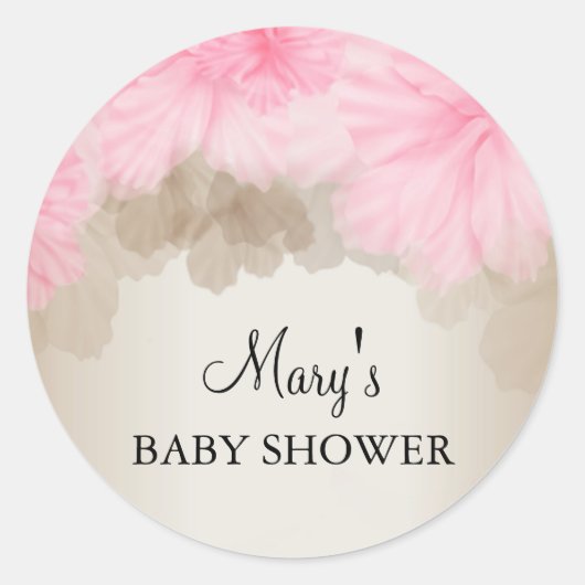 Roze & zilveren bloem | BABY SHOWER STICKER (Voorkant)