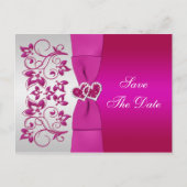 Roze, zilveren bloem Bewaar de datum Post Kaart (Voorkant)