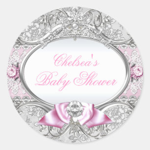 Roze & Zilveren Bloem Boog Baby Shower Sticker