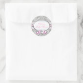 Roze & Zilveren Bloemen Bow Baby shower Sticker (Tas)