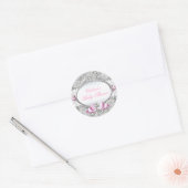 Roze & Zilveren Bloemen Bow Baby shower Sticker (Envelop)