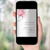 Roze zilveren bloemen elegante bruiloft kaart