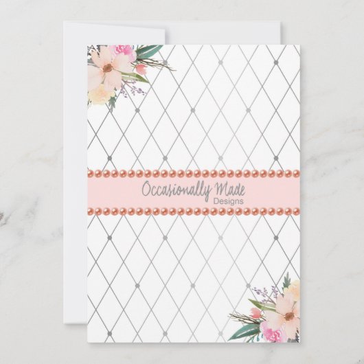 Roze Zilveren Bloemen Prinses Verjaardag Uitnodigi Kaart (Achterkant)