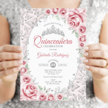Roze Zilveren Bloemige Quinceanera
