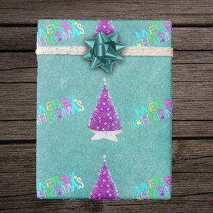 Roze Zilveren Bomen Kleurrijke Prettig Kerstfeest Cadeaupapier