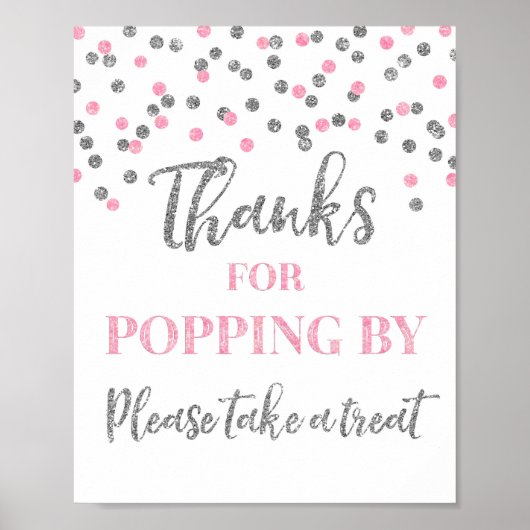 Roze Zilveren Confetti Bedankt voor het Langskomen Poster (Voorkant)