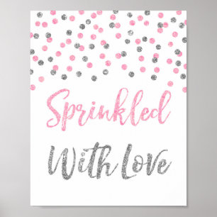 Roze Zilveren Confetti Bestrooid met Liefde Teken Poster