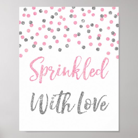Roze Zilveren Confetti Bestrooid met Liefde Teken Poster (Voorkant)