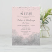 Roze Zilveren Confetti Jubileum Uitnodiging (Staand voorkant)
