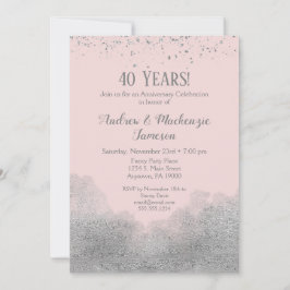 Roze Zilveren Confetti Jubileum Uitnodiging