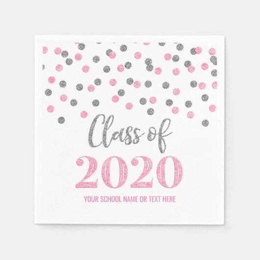 Roze Zilveren Confetti Klasse van 2020 Afstuderen Servet (Voorkant)