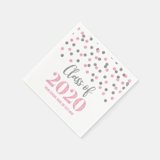Roze Zilveren Confetti Klasse van 2020 Afstuderen Servet (Hoek)