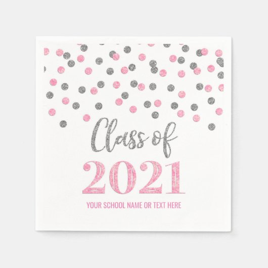 Roze Zilveren Confetti Klasse van 2021 Afstuderen Servet (Voorkant)