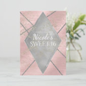Roze Zilveren Diamant Glam Sweet 16 ELKE GEBEURTEN Kaart (Staand voorkant)