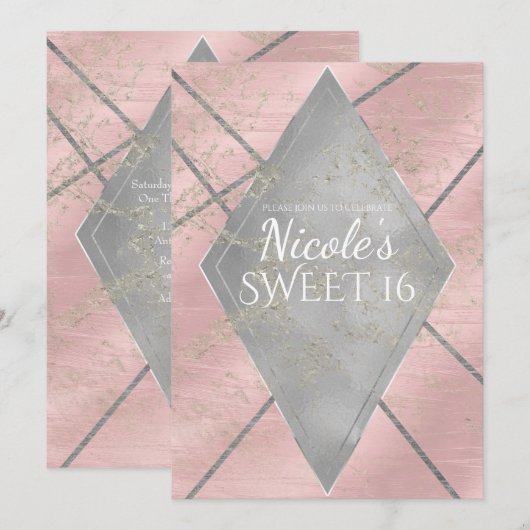 Roze Zilveren Diamant Glam Sweet 16 ELKE GEBEURTEN Kaart (Voorkant / Achterkant)