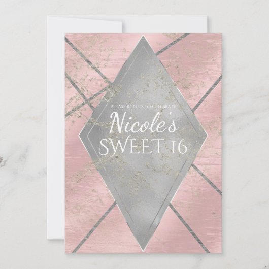 Roze Zilveren Diamant Glam Sweet 16 ELKE PARTY Fee Kaart (Voorkant)