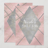 Roze Zilveren Diamant Glam Sweet 16 ELKE PARTY Fee Kaart (Voorkant / Achterkant)