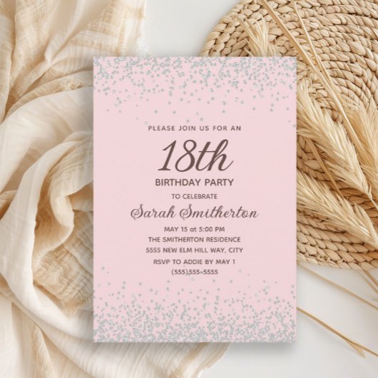 Roze Zilveren Diamant Glitter 18e Verjaardag Kaart