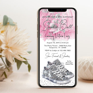 Roze Zilveren Diamant Sneaker Bal Verjaardag Telef Kaart