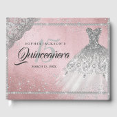 Roze Zilveren Diamant Sparkle Gown Quinceanera Gastenboek (Voorkant)