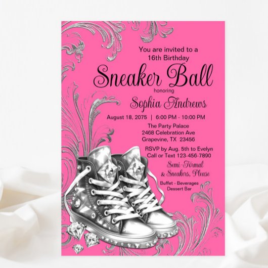 Roze Zilveren Diamanten Sneaker Bal  Kaart