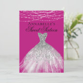 Roze & Zilveren Diamanten Sparkle Dress Sweet 16 Kaart (Staand voorkant)