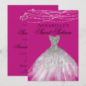 Roze & Zilveren Diamanten Sparkle Dress Sweet 16 Kaart (Voorkant / Achterkant)