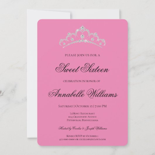 Roze & Zilveren Diamanten Sparkle Dress Sweet 16 Kaart (Achterkant)